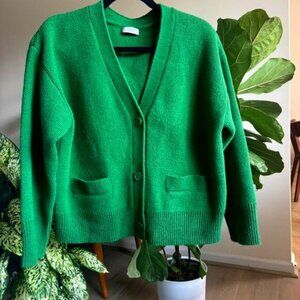Wool Blend Cardigan Sweater LICHI Size Small Green Casual Warm $90